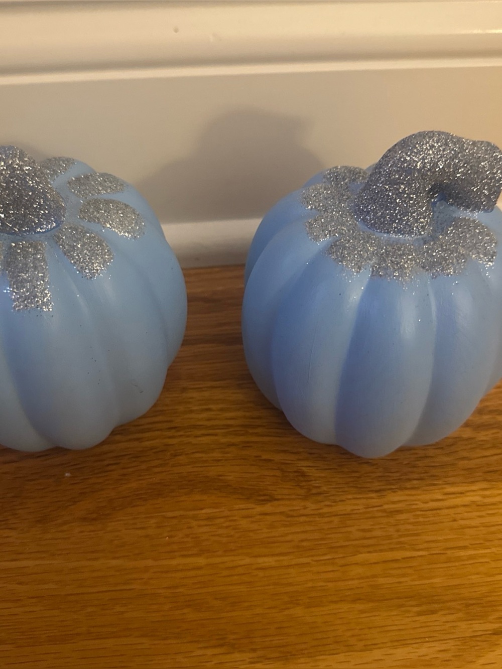 New Hand PaintedLight Blue Glitter Stem Decorative Pumpkin - Seasonal Home decor